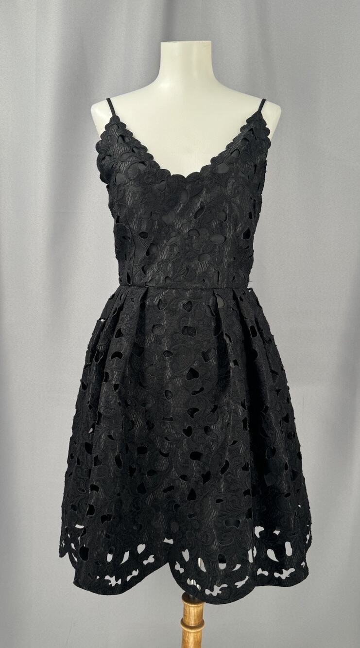 ANGL Dress Womens Large Black Mini Spaghetti Strap Laces Sweetheart Whimsygoth